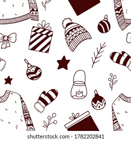 Christmas doodle pattern. Hand drawn winter pattern for cards, posters, wrapping paper, scrapbooking and other winter design.