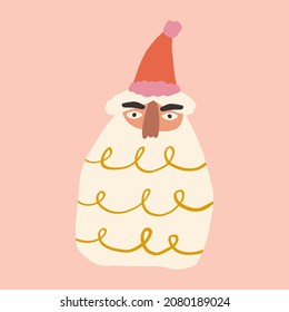 Christmas doodle Santa Noel face childish cartoon boho naive funky handdrawn style art