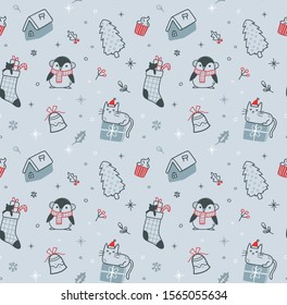 Christmas doodle seamless background, suitable for wrapping paper pattern