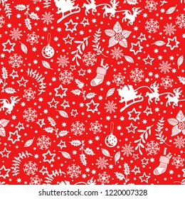 Christmas doodle seamless. Seamless ornament for decorative surfaces: fabric. wallpaper, paper, etc. Holiday symbols.