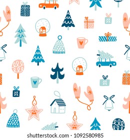 Christmas doodle seamless pattern