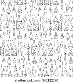 Christmas doodle seamless pattern, New Year design elements. Hand-drawn hipster decor. Vector illustration