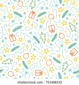 Christmas Doodle Seamless Pattern. Vector Background. 