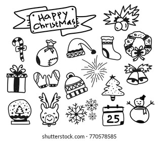 Hand Drawn Sketch Merry Christmas Happy Stock Vector (Royalty Free ...