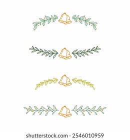 Christmas doodle set of branches with bells. Vector illustration
