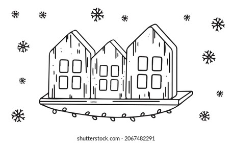Christmas doodle set of hand drawn illustrations vector black and white icons