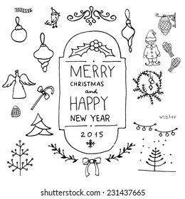 Christmas Doodle Set. Merry christmas. Vector illustration.