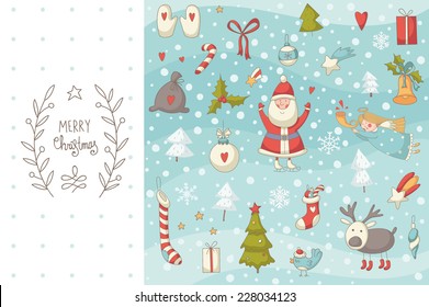 Christmas doodle set with Santa Claus. EPS 10. No transparency. No gradients.