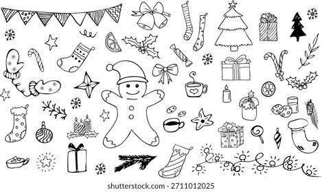 Juego de doodle de Navidad con varios artículos