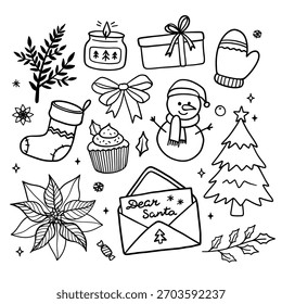 Christmas doodle set, vector illustration