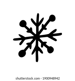 Christmas doodle snowflake. Christmas symbol. Hand drawn xmas decorations icons. Vector illustration isolated on white background. Design elements for holiday greeting card, gift tag.