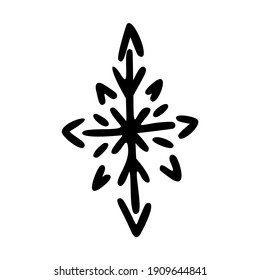 Christmas doodle snowflake. Christmas symbol. Hand drawn xmas decorations icons. Vector illustration isolated on white background. Design elements for holiday greeting card, gift tag.