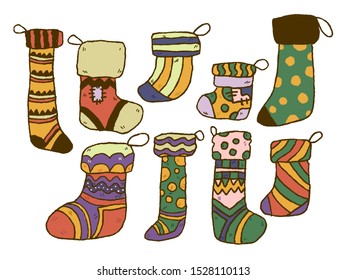 Christmas doodle socks premium vector