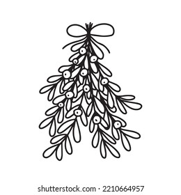 Christmas Doodle Sprig Of White Mistletoe Tied With Bow Vector Illustration