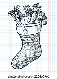 Christmas doodle stocking with gifts
