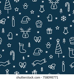 Christmas doodle things seamless cute pattern reindeer, tree, snowflakes 