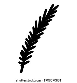 Christmas doodle tree branch, plant. Hand drawn xmas decorations icon. Vector illustration isolated on white background. Design element for holiday greeting card, gift tag.