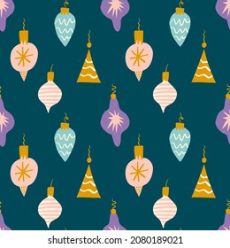 Christmas doodle tree decor toys childish cartoon doodles boho naive funky handdrawn style art seamless pattern vector 