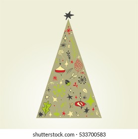 Christmas doodle tree, vector illustration.