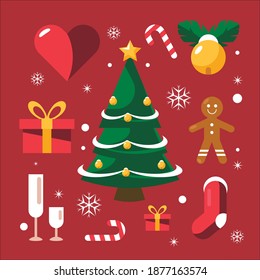 Christmas doodle vector flat illustration set