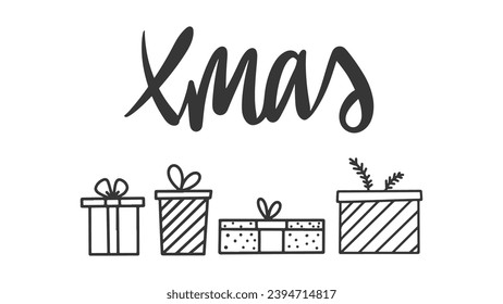 Weihnachtsdoodle, Vektorgrafik in handgeschriebenem Stil auf weißem Hintergrund.