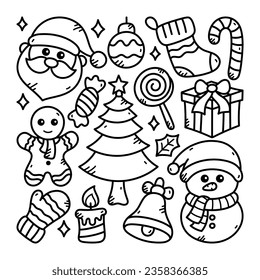 Ilustración del vector del doodle de Navidad, fondo blanco