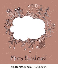 Christmas doodle vintage frame for wishes