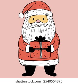 Christmas doodle, xmas icon, Santa Claus face, winter old character, Cartoon illustration
