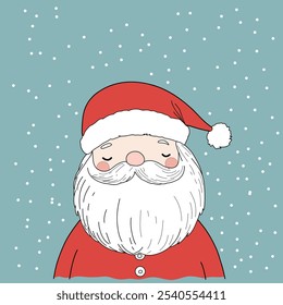 Christmas doodle, xmas icon, Santa Claus face, winter old character, Cartoon illustration
