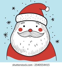 Christmas doodle, xmas icon, Santa Claus face, winter old character, Cartoon illustration