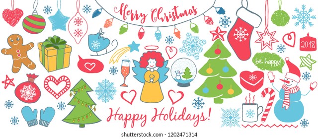 Christmas doodles banner