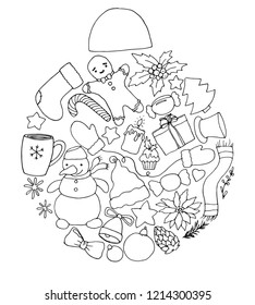 Christmas doodles in the form of a Christmas ball