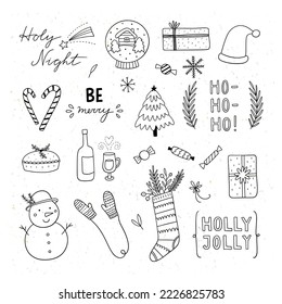Christmas doodles hand drawn clipart. Winter holiday illustrations
