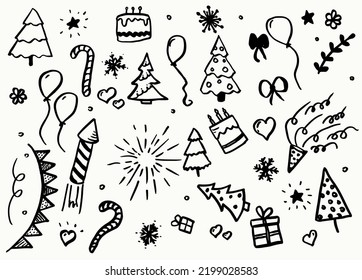 Christmas doodles, hand drawn collection of elements for design