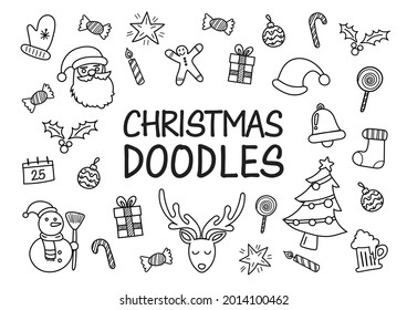 Christmas doodles hand drawn icons. Vector illustration