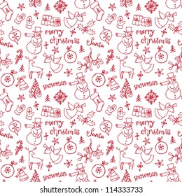 Christmas doodles icons & words seamless vector