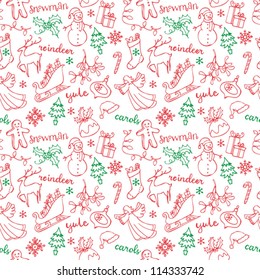 Christmas doodles icons & words seamless vector