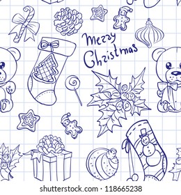 Christmas doodles seamless background 1