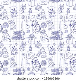 Christmas doodles seamless background