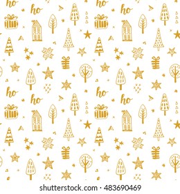 Christmas doodles seamless pattern . Congratulation card design, banner, poster. Vector illustration. Scandinavian style