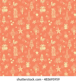 Christmas doodles seamless pattern . Congratulation card design, banner, poster. Vector illustration. Scandinavian style