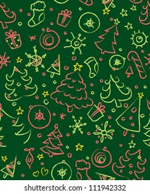 Christmas doodles. Seamless pattern in red and green