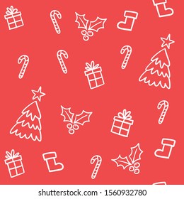 Christmas doodles seamless pattern. Xmas icons texture background.
