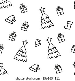 Christmas doodles seamless pattern. Xmas icons texture background.