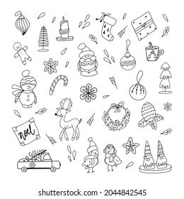 Christmas doodles set. Collection of vector new year design elements