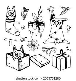 Christmas doodles set with elements for holidays design 