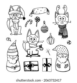 Christmas doodles set with elements for holidays design 