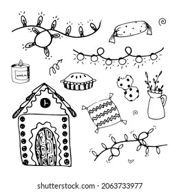 Christmas doodles set with elements for holidays design 