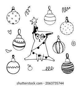 Los doodles de Navidad se establecen con elementos para el diseño de las vacaciones 