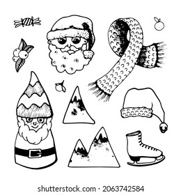 Los doodles de Navidad se establecen con elementos para el diseño de las vacaciones 
